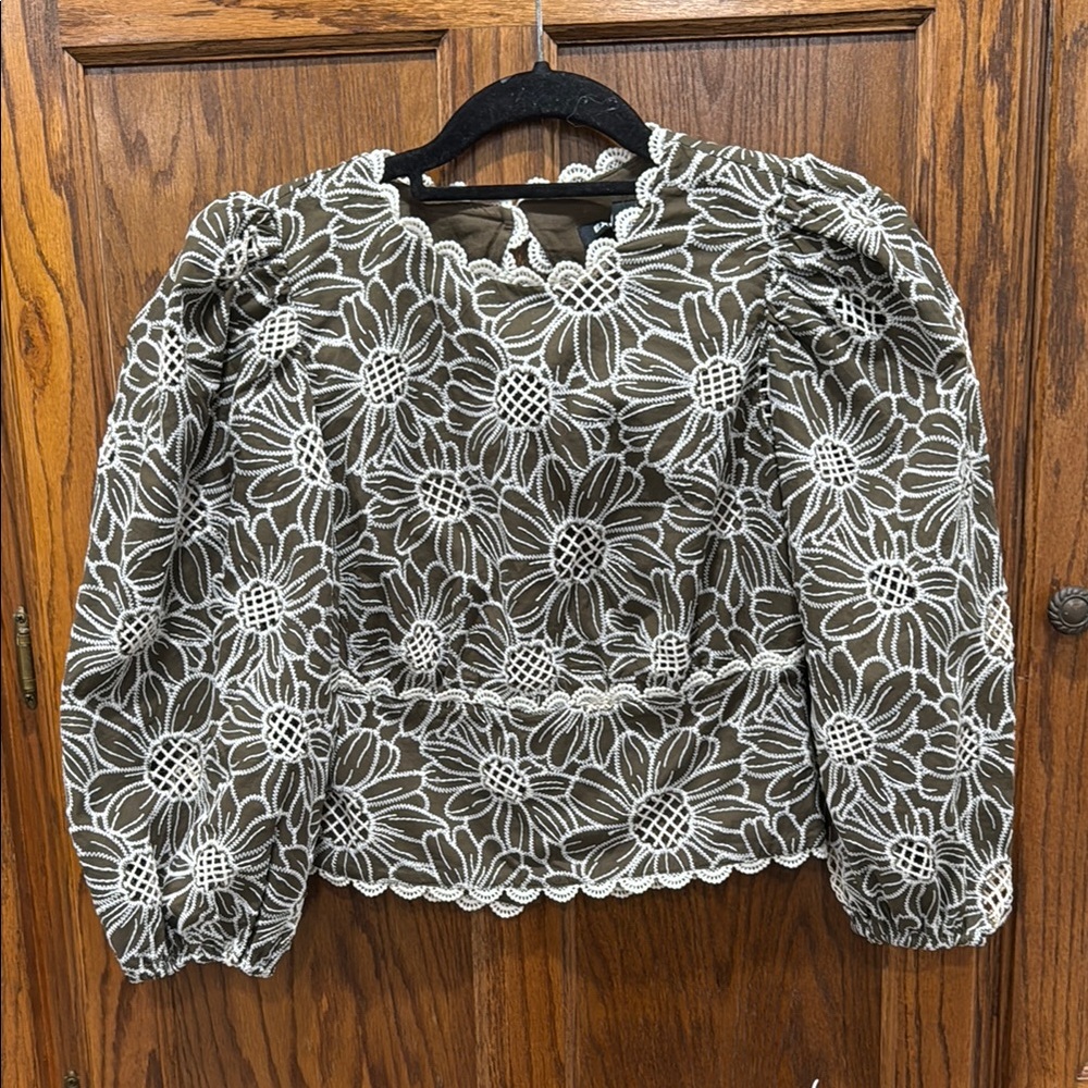 Express Open Back Embroidered Top - Green and White